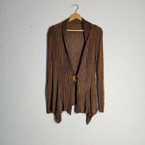 Jamie Sadock brown cardigan layer top stretch ribbed knit golf active M / L